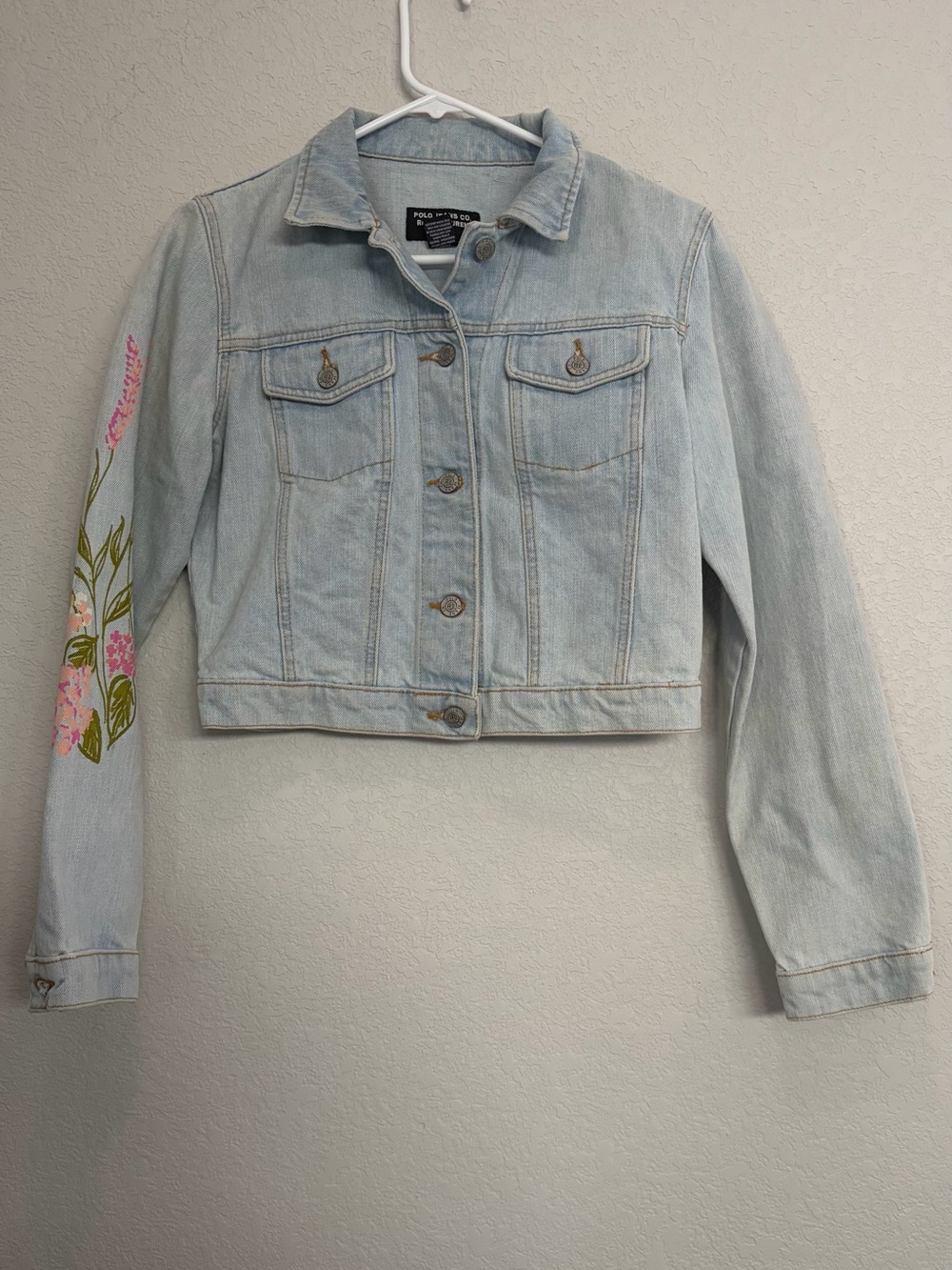 Rare vintage Y2K Polo Ralph Lauren Light Wash Floral Sleeve Denim Jacket